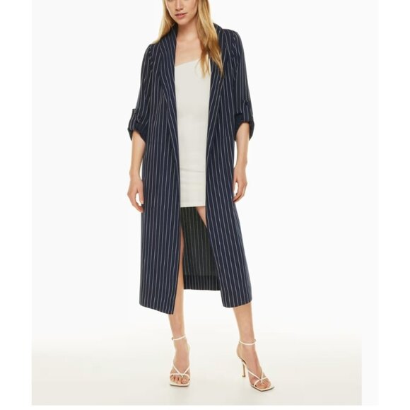 Aritzia Babaton New Kahlo Robe Sz XS Jacket Duster Pinstripe Navy Blue Corporate - Picture 3 of 15